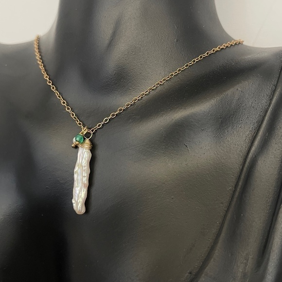 14k gold filled real authentic pearl bar necklace